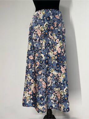 LOFT Navy Floral Maxi Skirt with Pink & Cream Flowers
